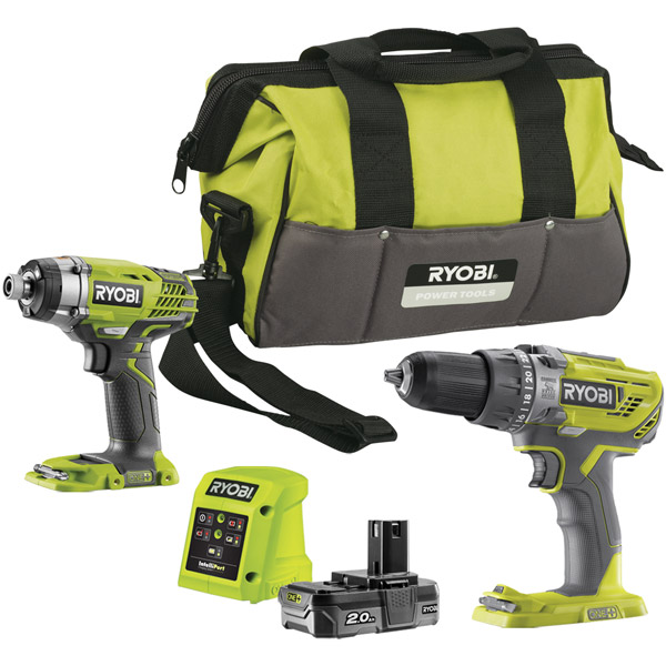 Ryobi ONE+ Combi Drill & Impact Driver Dual Pack (1x 2.0Ah) 18V RYOBIDRILLKIT